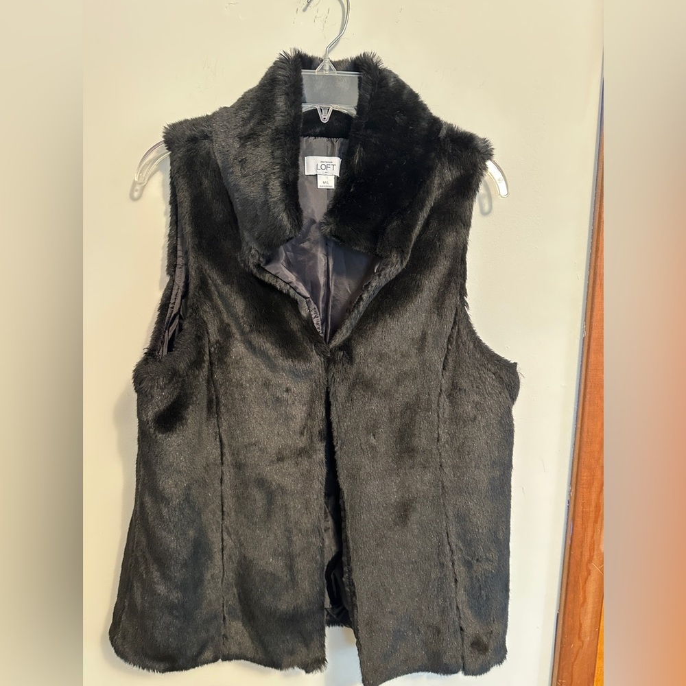 Loft Black Faux Fur Vest- Size M/L